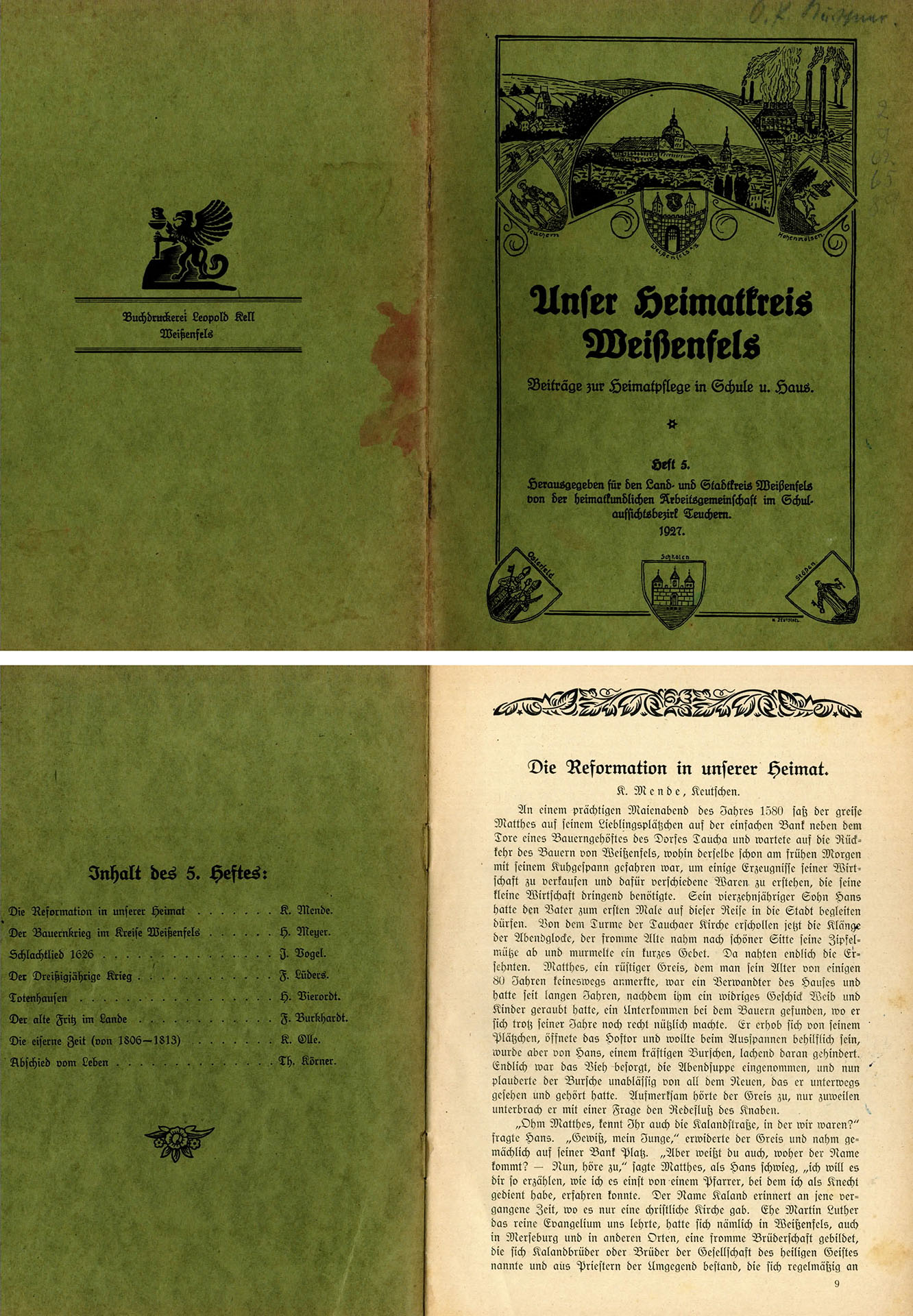 Unser Heimatkreis Weißenfels - Heft 5 / 1927 - Beiträge zur Heimatpflege - Land- und Stadtkreis Weißenfels